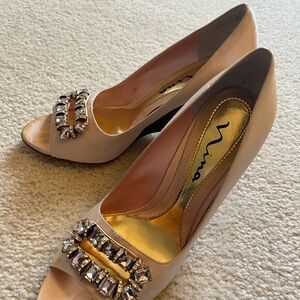 Beautiful Rhinestone Baby Pink Luster Heels